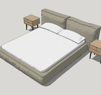 现代双人床SU模型下载